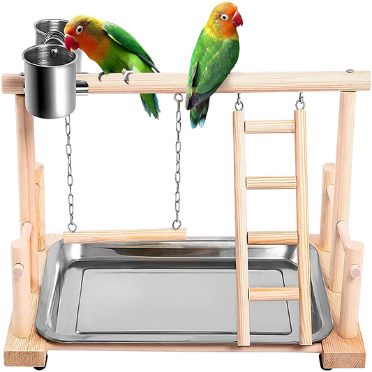 SAWMONG Bird Playgroud Parrots Wood Perch Playstand Stand Playpen Ladder with Feeder Seed Cups, Bird Ropes, Toys Exercise Play for Cockatiels, Conures, Parakeets, Finch Small Animals Animals & Pet Supplies > Pet Supplies > Bird Supplies > Bird Gyms & Playstands SAWMONG   