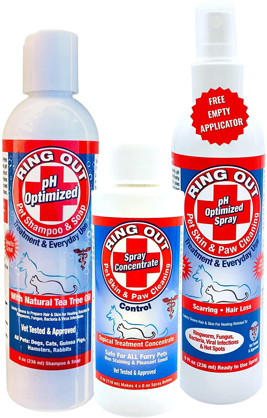 Ring Out - Pet Skin & Paw Cleaning Combo Set - Control & Help Ringworm | Recovery, Itch Calming Spray & Shampoo for Dog, Cat, All Pets. Gentle & Highly Effective for Skin (Empty Applicator Bottle) Animals & Pet Supplies > Pet Supplies > Small Animal Supplies > Small Animal Treats FlexTran   