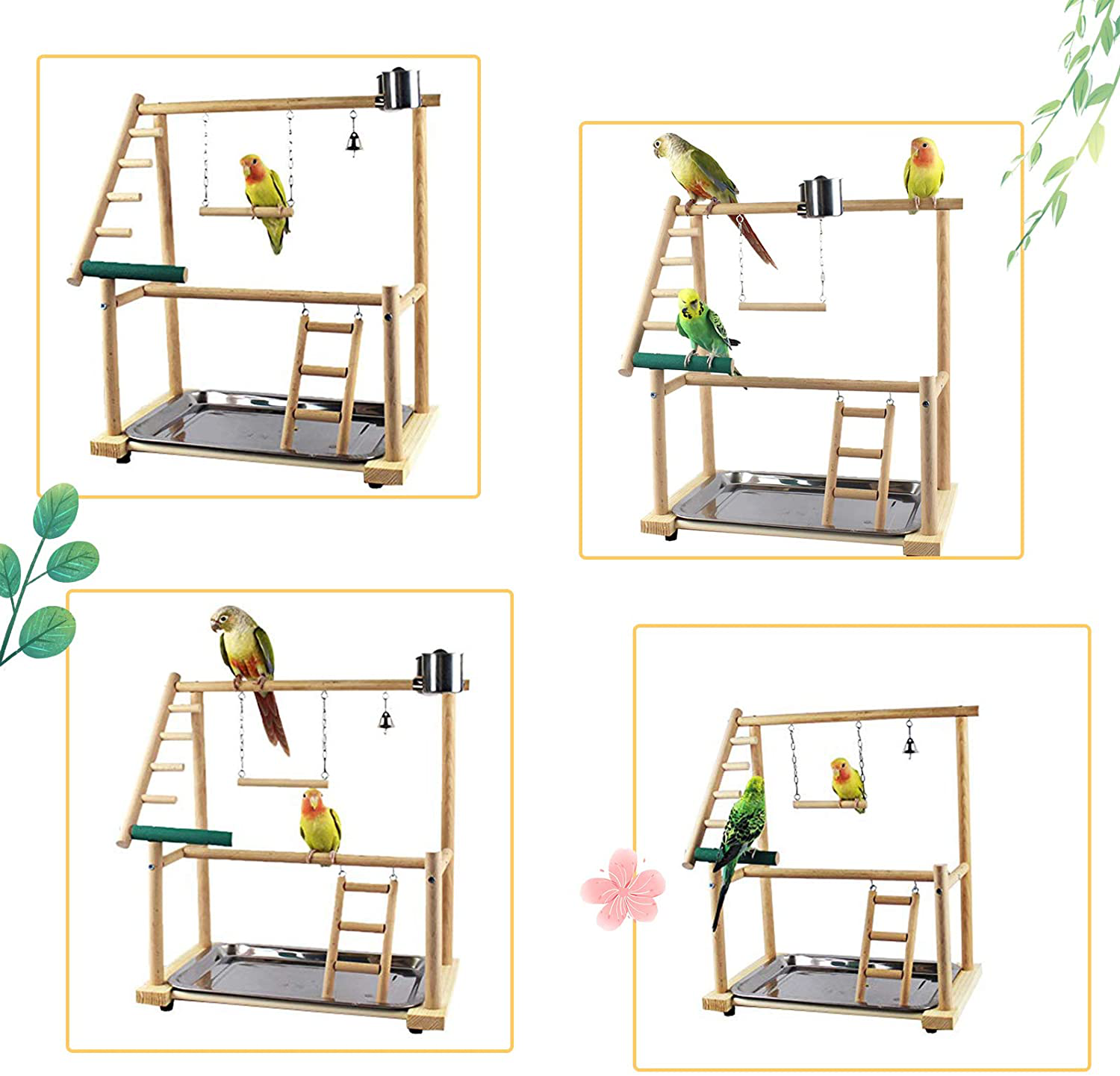 QBLEEV Bird Play Stand Parrots Playground Wooden Stick Perch，Bird Playpen Exercise Gym with Ladder Feeder Cup Bell Swing，Parrot Play Climb Gym for Parakeet Cockatiel Conure(Include a Tray) Animals & Pet Supplies > Pet Supplies > Bird Supplies > Bird Gyms & Playstands QBLEEV   