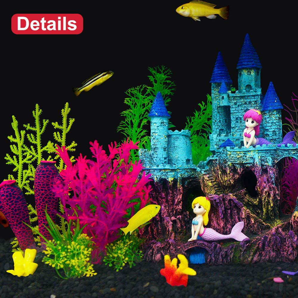 Greenjoy Aquarium Theme Decorations Fish Tank Thematic Accessories - Thematic Ornaments Décor with Plastic Plants and Fish House Animals & Pet Supplies > Pet Supplies > Fish Supplies > Aquarium Decor GreenJoy   