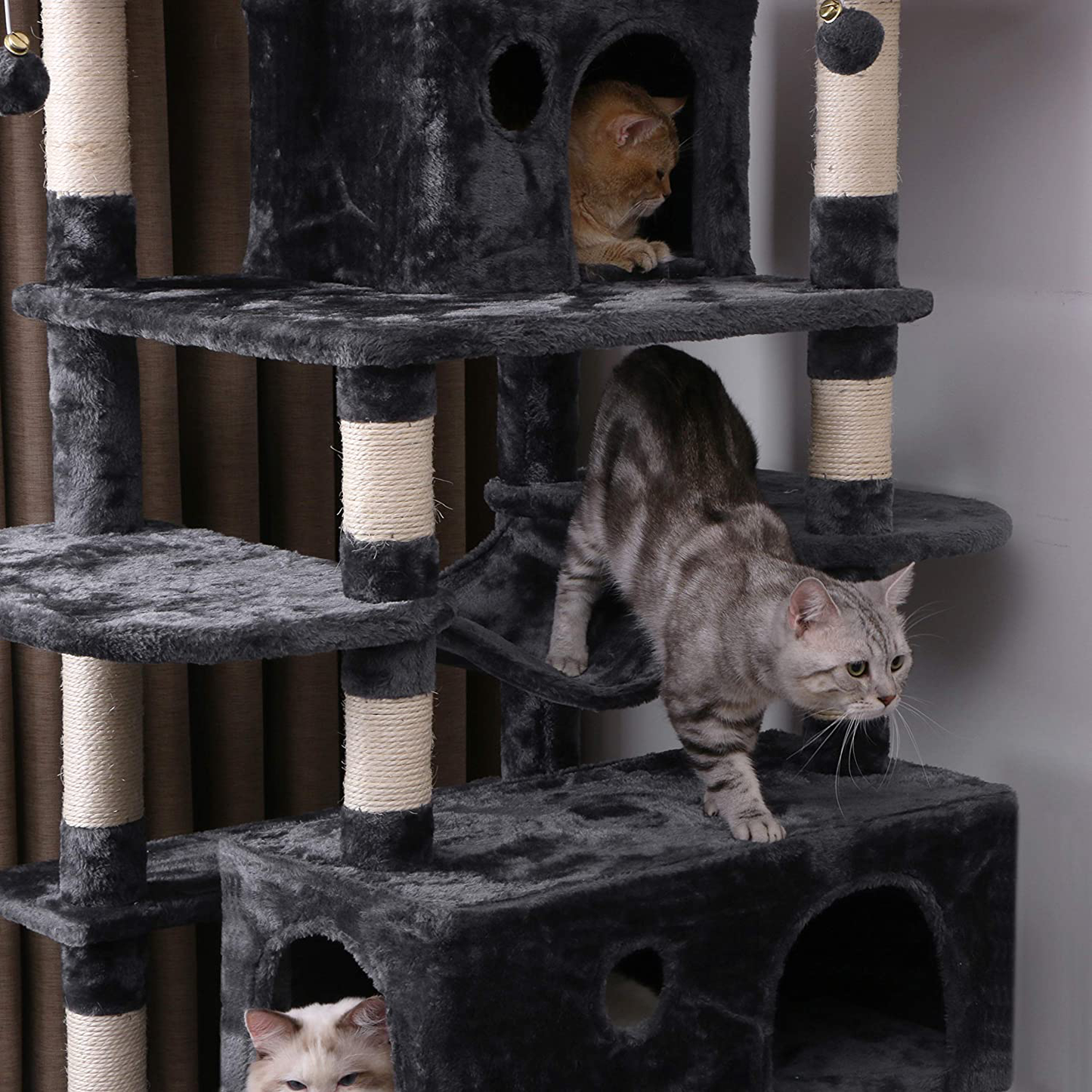 BEWISHOME Large Cat Tree Condo with Sisal Scratching Posts Perches Houses Hammock, Cat Tower Furniture Kitty Activity Center Kitten Play House MMJ03 Animals & Pet Supplies > Pet Supplies > Cat Supplies > Cat Furniture BEWISHOME   