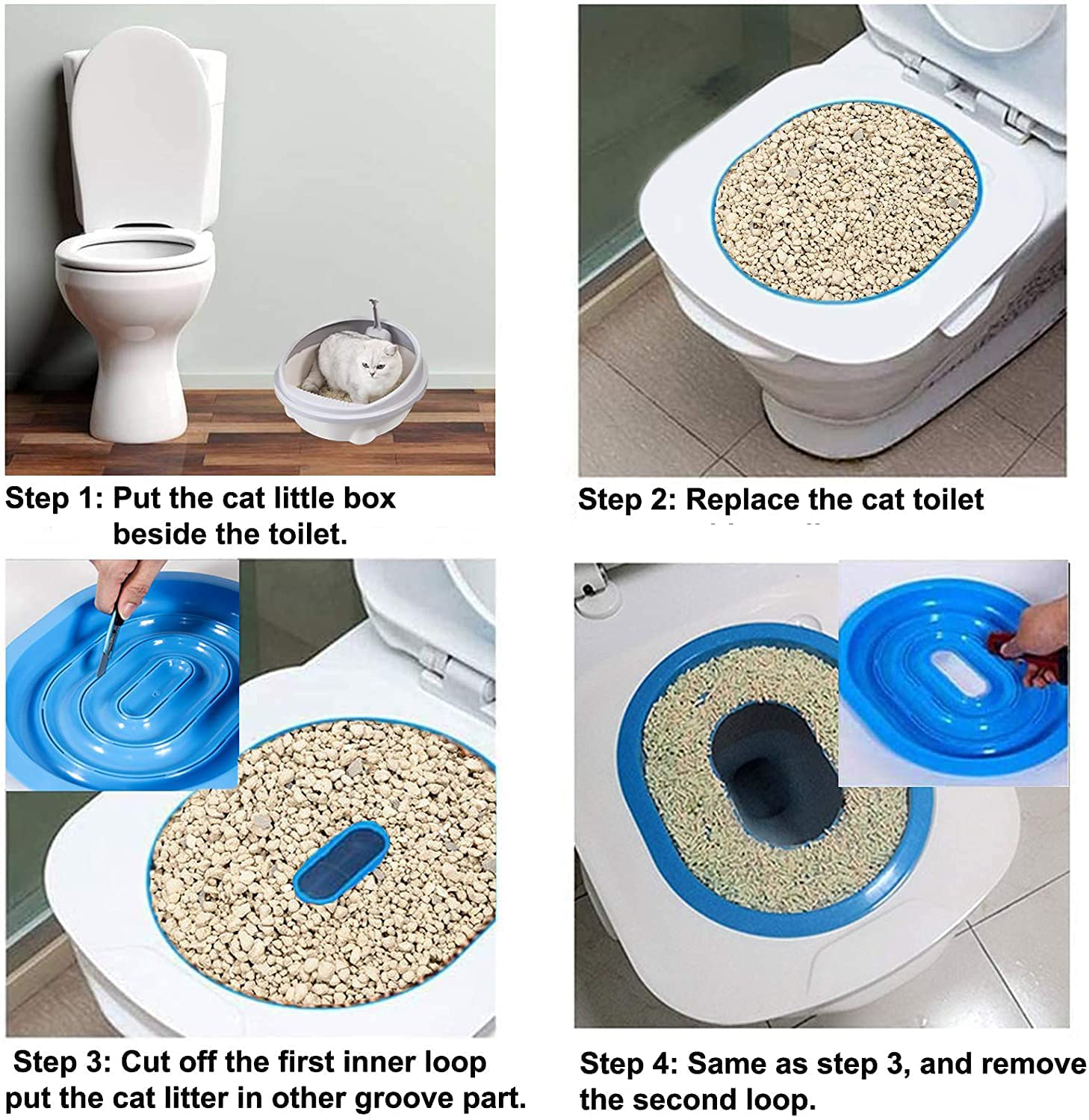 UTDKLPBXAQ Cat Toilet Training Kit Kitten, Pet Toilet Training System, Cat Litter Tray Mat Kitty Urinal Seat Toilet Trainer, Blue Convenient Groove Design Safe Tidy Animals & Pet Supplies > Pet Supplies > Cat Supplies > Cat Litter Box Mats UTDKLPBXAQ   