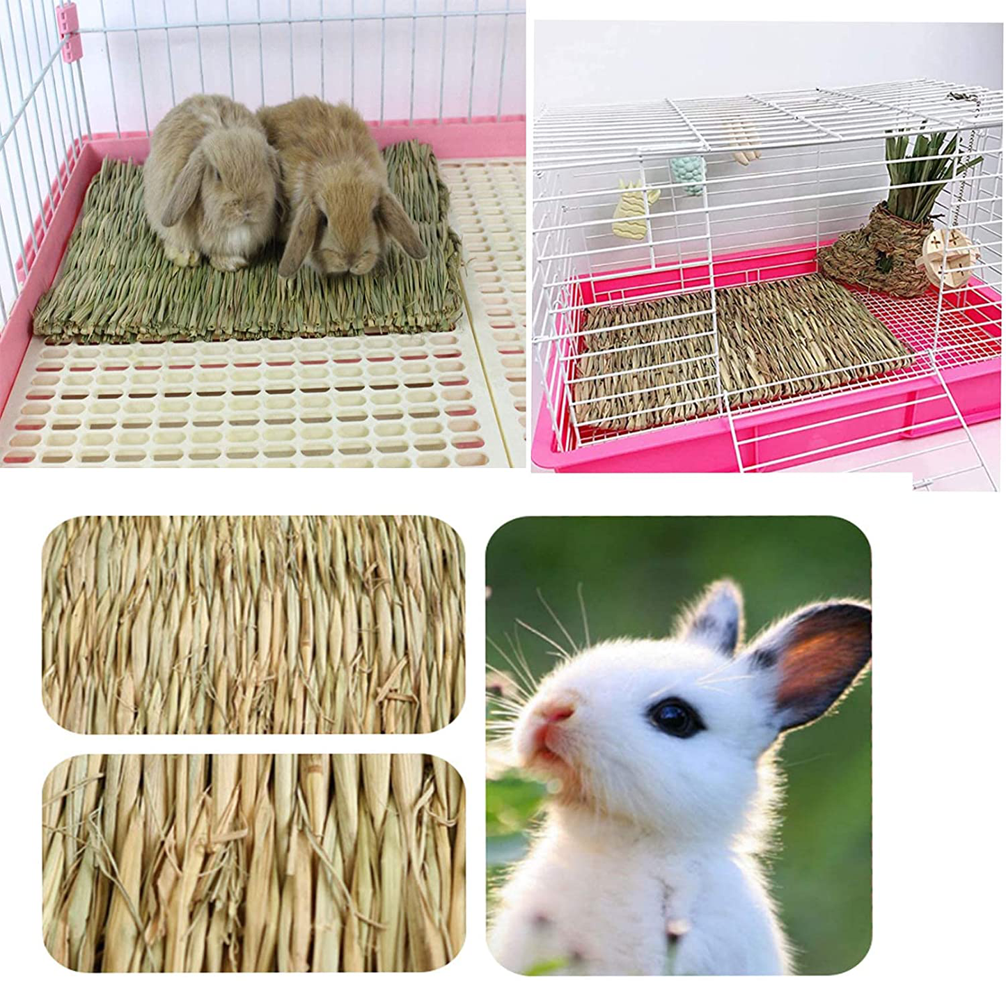 Hamiledyi Bunny Grass Mat Natural Woven Hamster Grass Bed Nest Small Animal Handmade Bedding Hay Mat Chewing Play Toy for Guinea Pig Chinchilla Rabbit Squirrel Hedgehog(6 Pack)