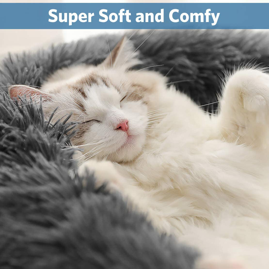 Mojonnie Donut Cat Bed, round Faux Fur Cat Bed Soft Plush Pet Cushion Bed Self-Warming Sleeping Bed for Cats Winter Pets Puppy Indoor Pet round Nest Animals & Pet Supplies > Pet Supplies > Cat Supplies > Cat Furniture Mojonnie   