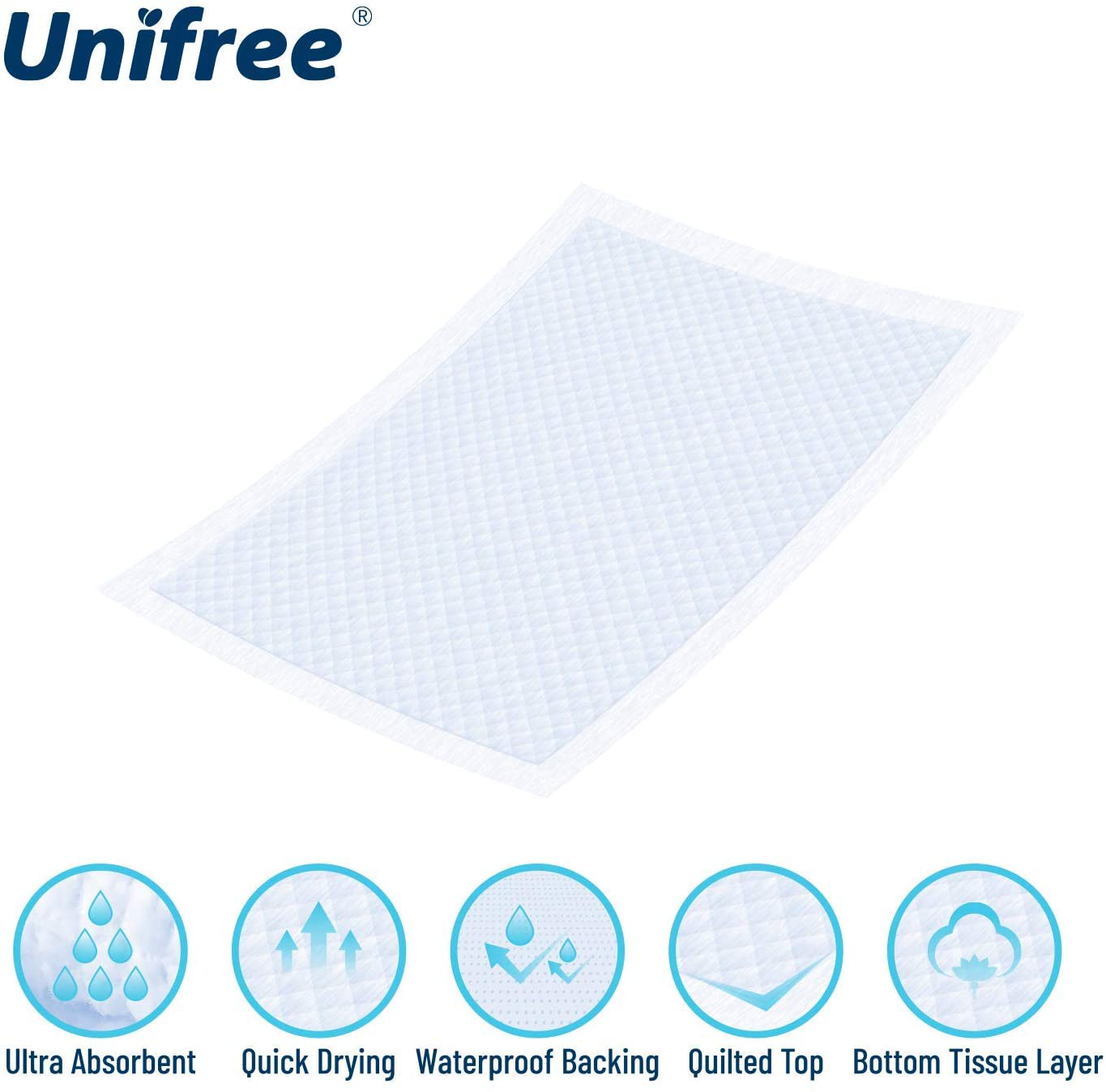 Unifree Disposable Underpads, Bed Pads, Incontinence Pad, Super Absorbent, 50 Count, Blue (XL 30X36 Inch) Animals & Pet Supplies > Pet Supplies > Dog Supplies > Dog Diaper Pads & Liners UNIFREE   