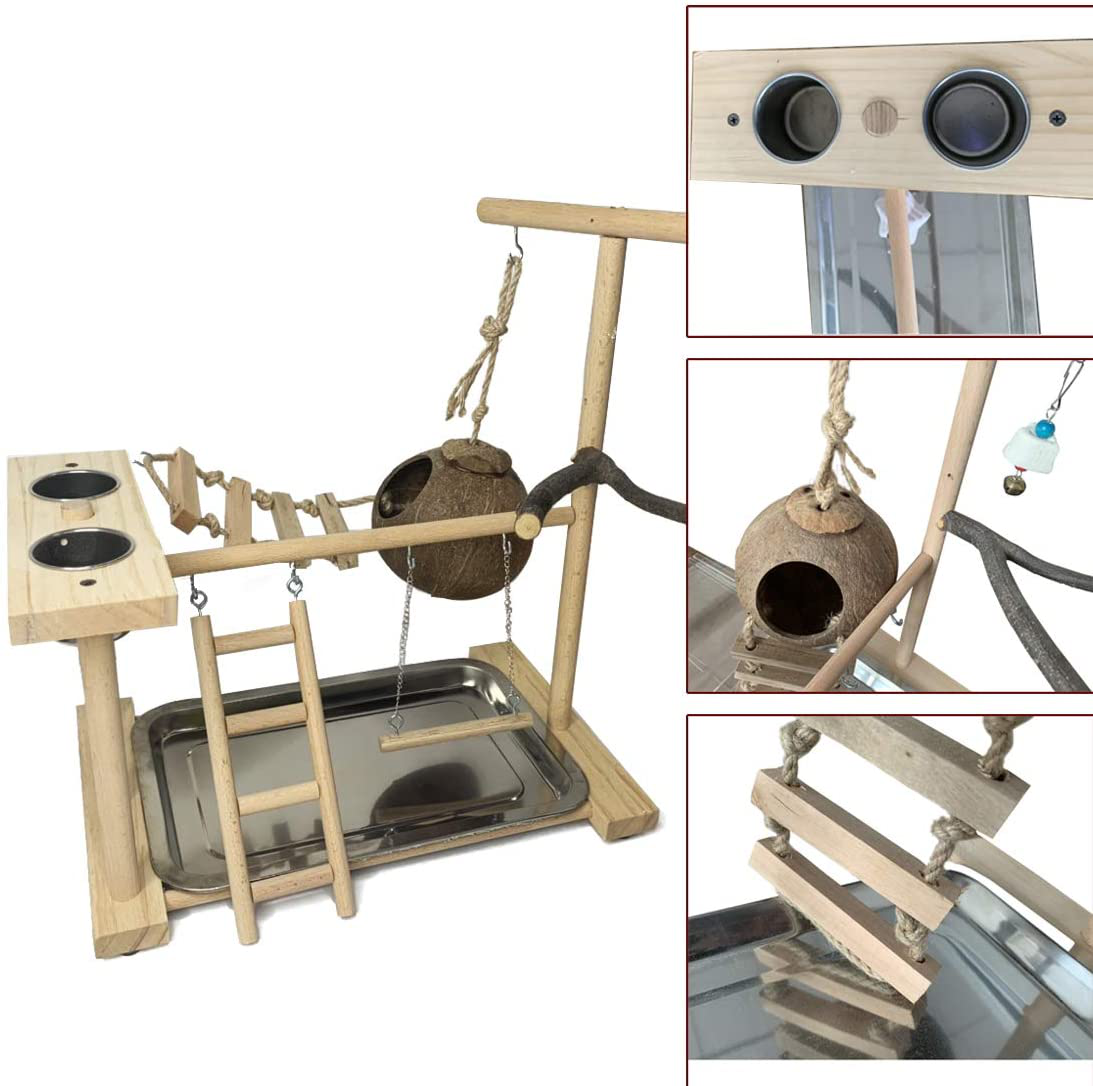 Hamiledyi Parrot Playground Bird Playstand Wood Perch Gym with Feeder Cups Toys Cockatiel Nest with Ladder for Conure Lovebirds Animals & Pet Supplies > Pet Supplies > Bird Supplies > Bird Gyms & Playstands Hamiledyi   