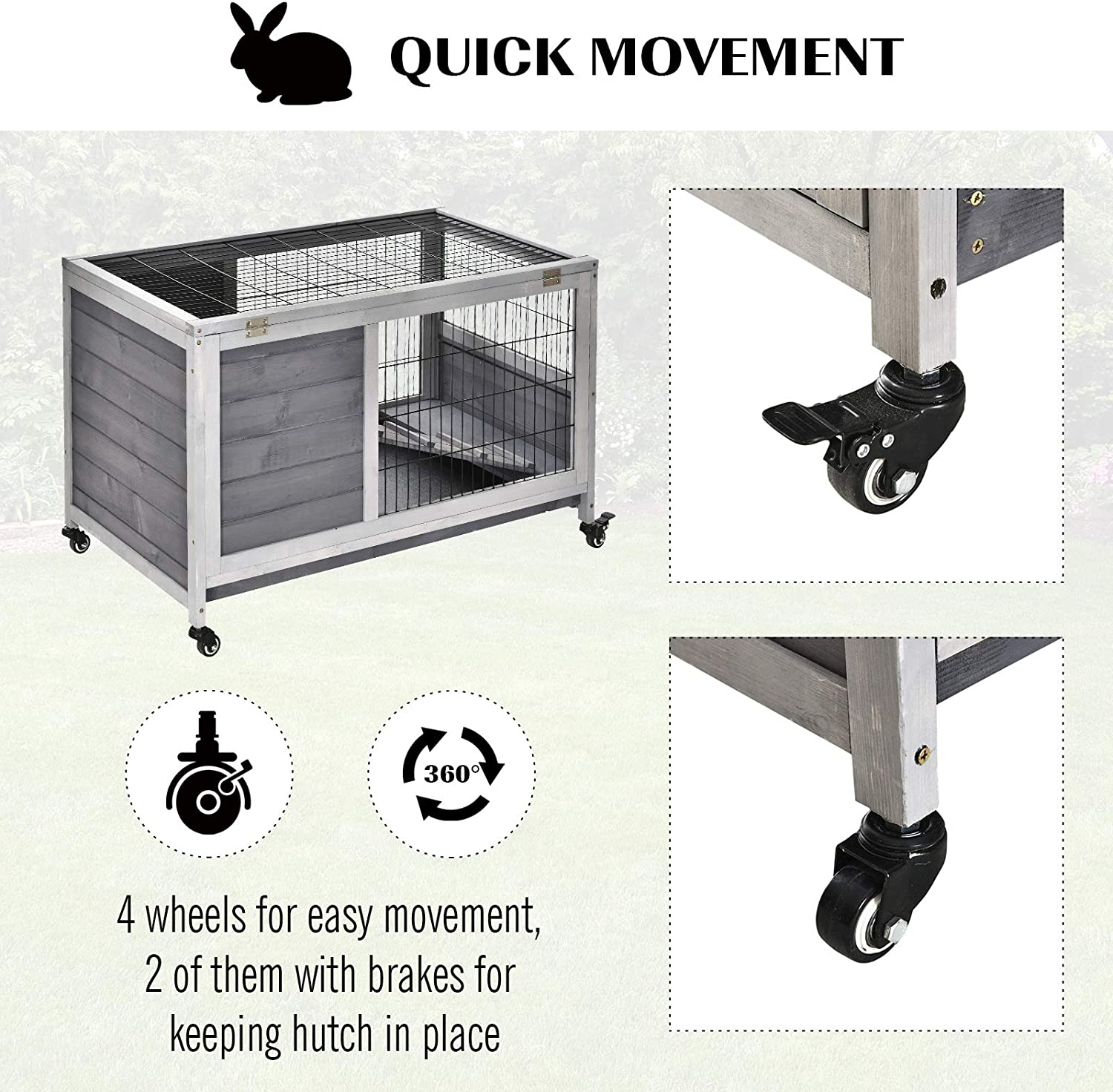 Pawhut Wooden Indoor Rabbit Hutch Elevated Cage Habitat with Enclosed Run with Wheels, Ideal for Rabbits and Guinea Pigs Animals & Pet Supplies > Pet Supplies > Small Animal Supplies > Small Animal Habitats & Cages PawHut   