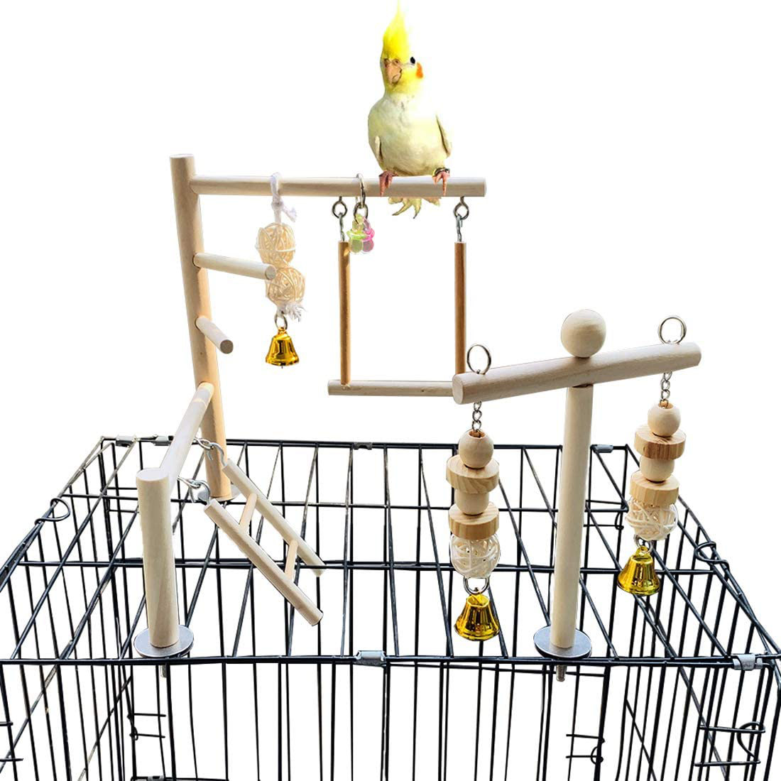 PINVNBY Bird Playground Parrot Play Gym Parakeet Cage Play Stand Wooden Perches Playpen Ladders Conure Chewing Climbing Swing Toy Birdcage Accessories for Small Cockatoo Cockatiel Lovebirds Budgie Animals & Pet Supplies > Pet Supplies > Bird Supplies > Bird Gyms & Playstands PINVNBY   