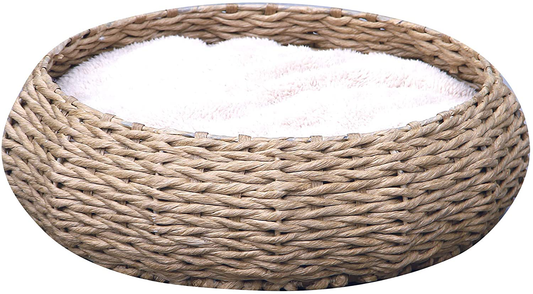 Petpals Hand Made Paper Rope round Bed for Cat/Dog/Pet Sleep with Pillow, Natural