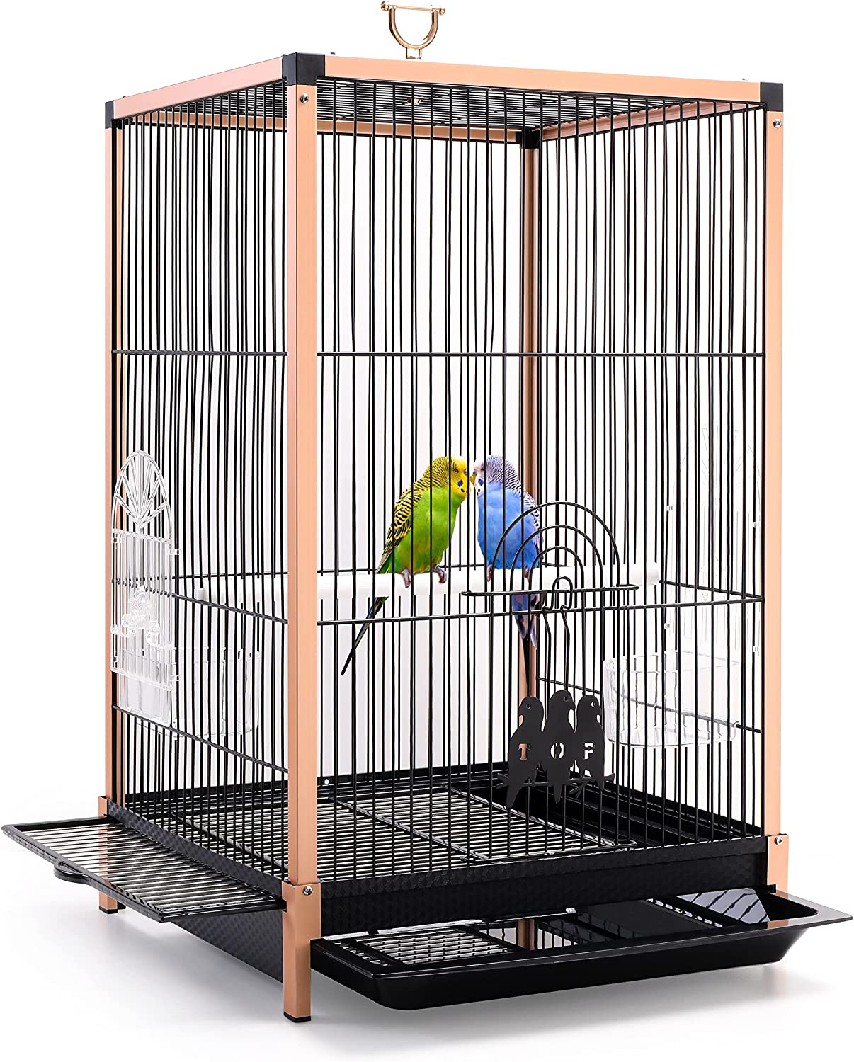 Apebettrel 19 Inch Bird Cage for Small Bird, Aluminum Alloy Frame Portable Bird Travel Carrier for Small Parrot, Lovebirds, with Sliding Iron Door/Bird Bath Tray/2 Feeders/2 Windows Animals & Pet Supplies > Pet Supplies > Bird Supplies > Bird Cage Accessories Apebettrel Square-Roof (Hanging, Bigger Space)  