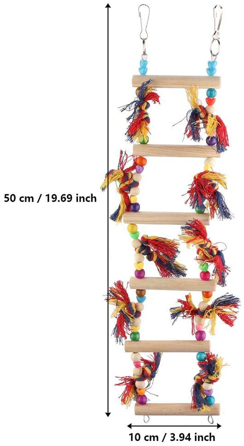 HEEPDD Parrot Hanging Ladder Toys, Bird Nature Wood Chewing Playthings Parakeets Conures Hanging Swinging Standing Perch Cage Accessory for Small and Medium-Sized Parrots