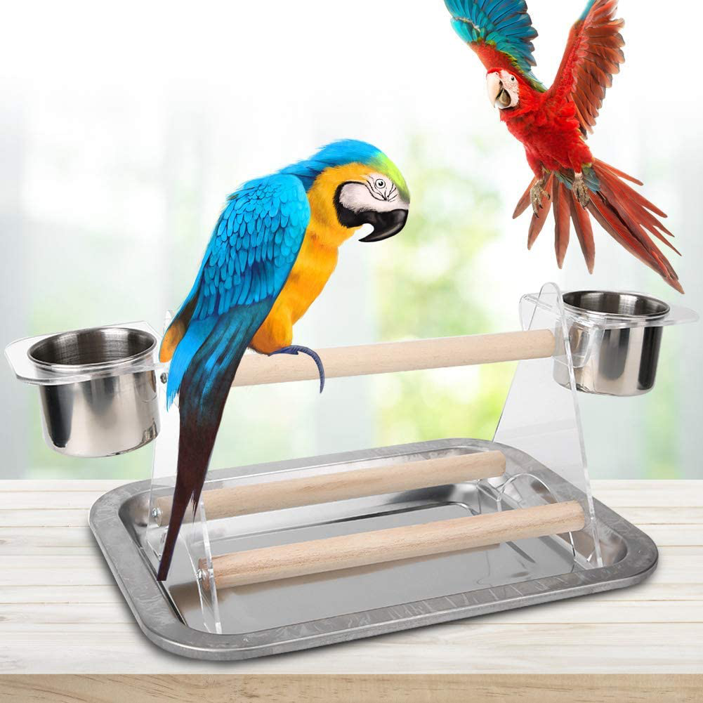 Bird Cage Stand Portable Stable Metal Wooden Parrot Perch Training Playstand Playgound Play Gym for Concures Parakeets Lovebirds Cockatiels