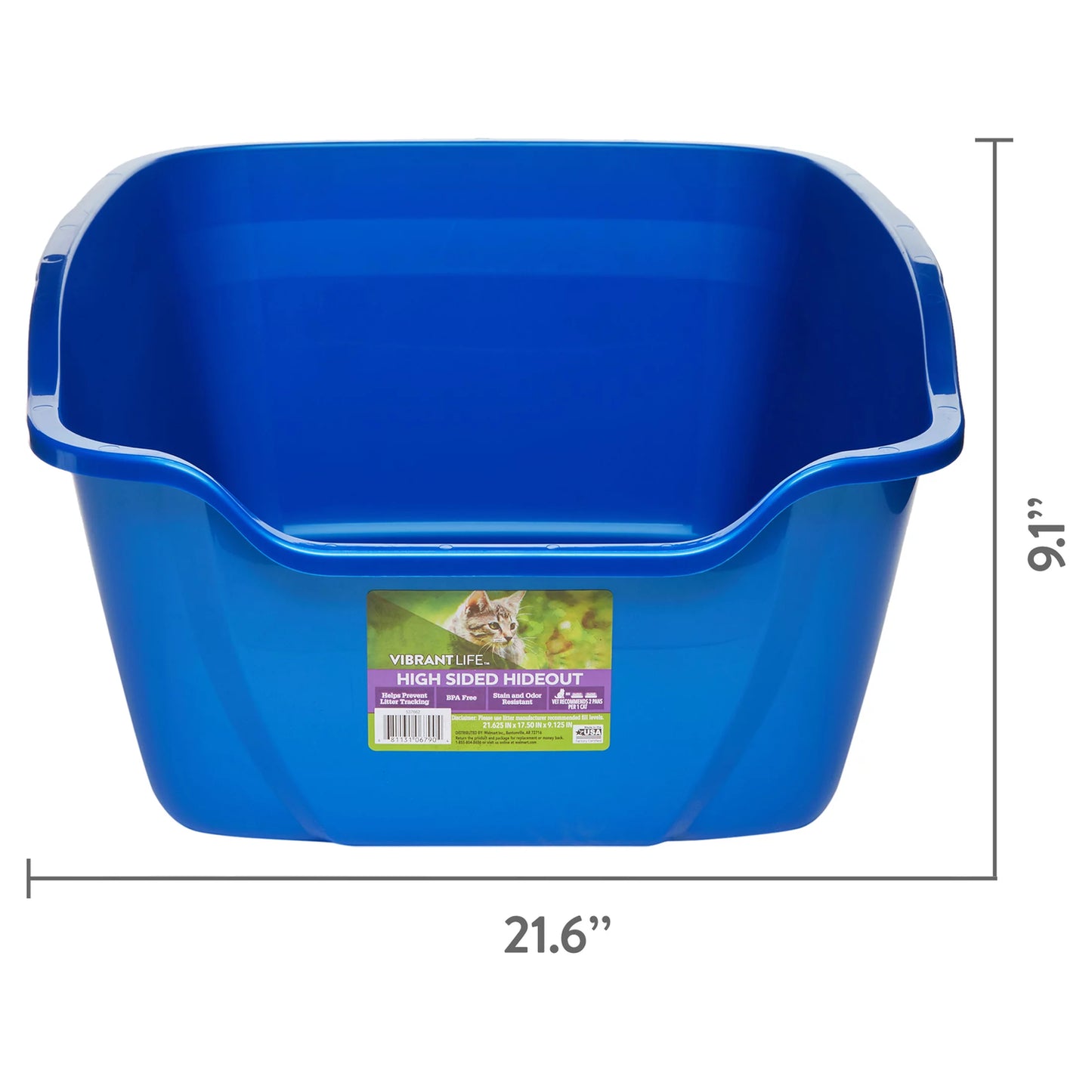 Vibrant Life High Sided Hideout Cat Litter Box, Blue