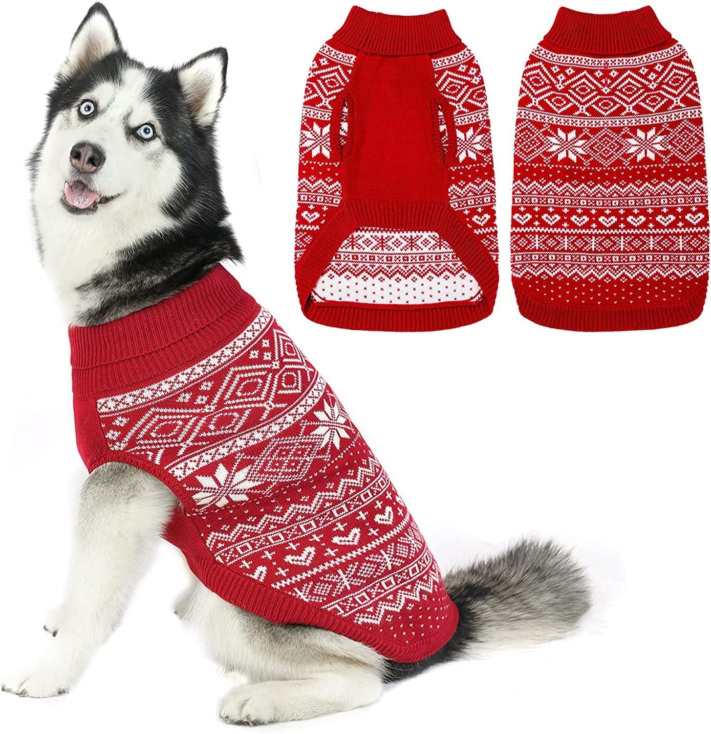 Dog Sweater Argyle - Warm Sweater Winter Clothes Puppy Soft Coat, Ugly Dog Sweater for Small Medium and Large Dogs, Pet Clothing Boy Girl Animals & Pet Supplies > Pet Supplies > Dog Supplies > Dog Apparel HOMIMP Red Large 