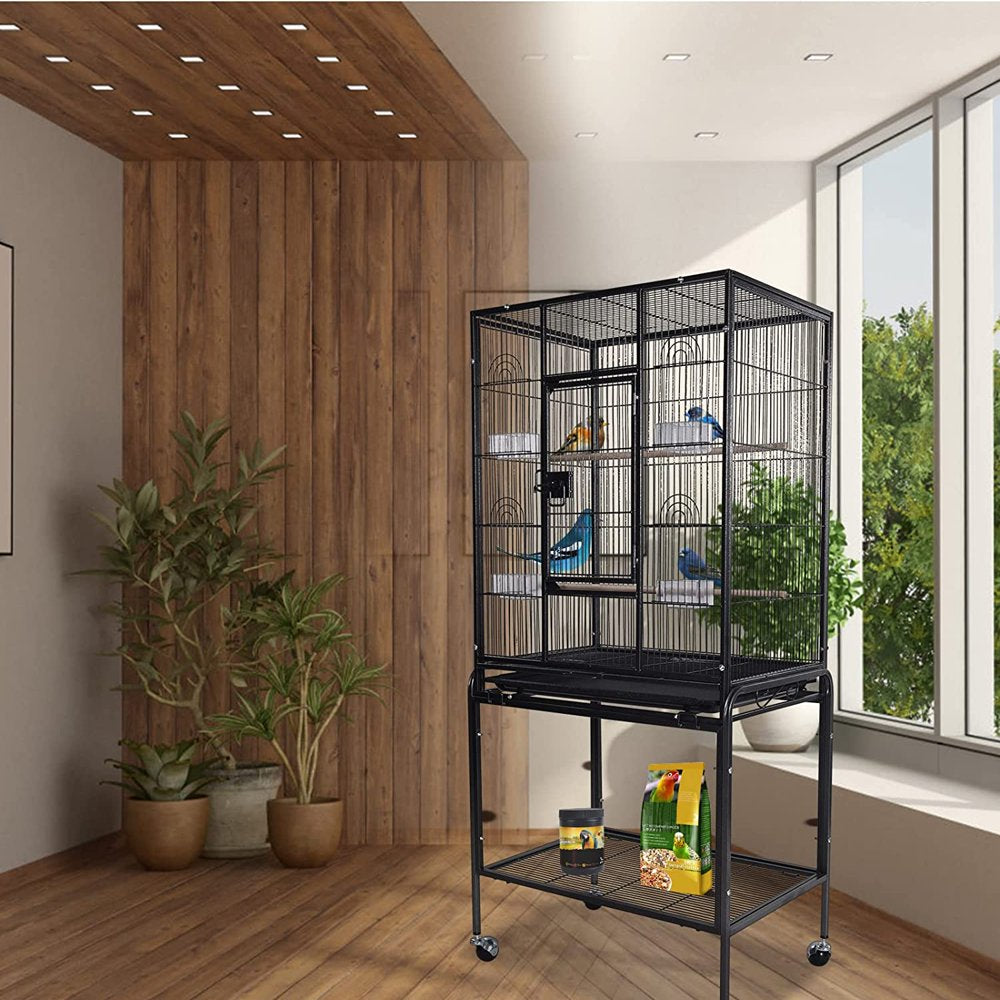 LT Large Bird Cage 53-Inch Wrought Iron Large Bird Flight Cage with Rolling Stand and Bottom Tray for Lovebirds Finches African Grey Parrot Cockatiel Parrotlet Conures Animals & Pet Supplies > Pet Supplies > Bird Supplies > Bird Cages & Stands LT   