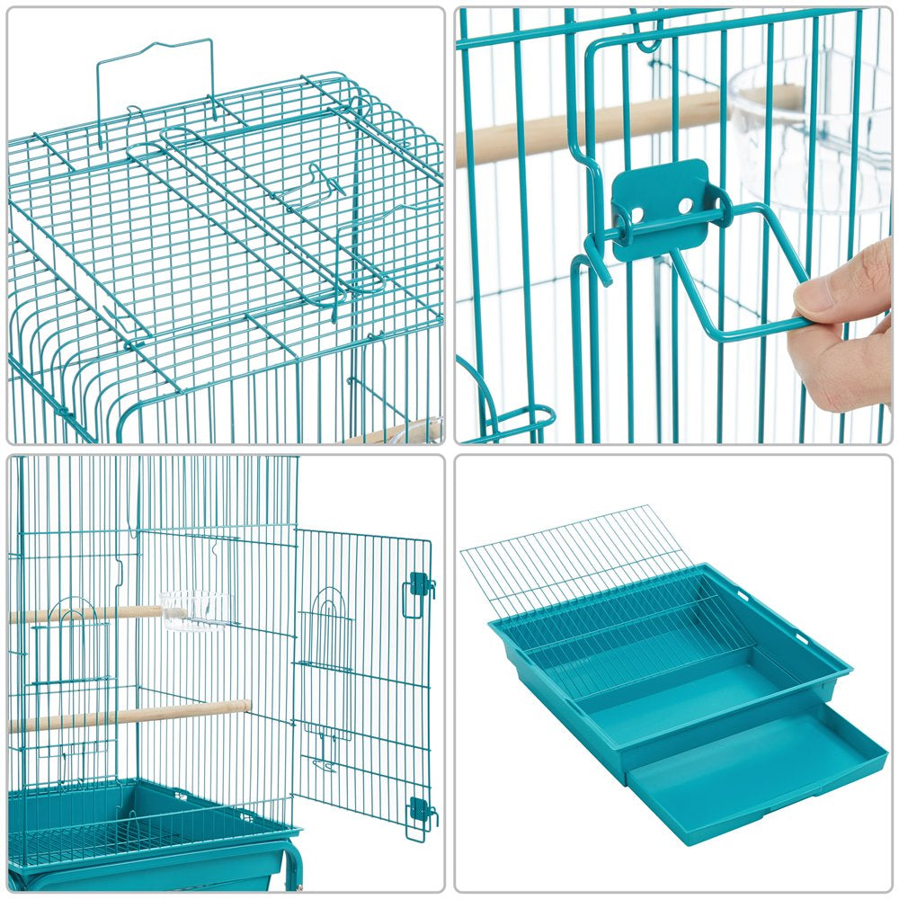 Easyfashion 47" Play Top Bird Cage with Rolling Stand, Teal Blue Animals & Pet Supplies > Pet Supplies > Bird Supplies > Bird Cages & Stands Easyfashion   