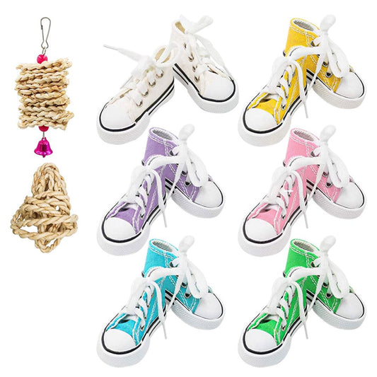 JULYING 8-Pack Bird Cage Toy Parrot Sneakers Hanging Chew Toys Corn Husks Rope for Cockatiel Conure Finch Canary Lovebird Animals & Pet Supplies > Pet Supplies > Bird Supplies > Bird Gyms & Playstands JULYING   