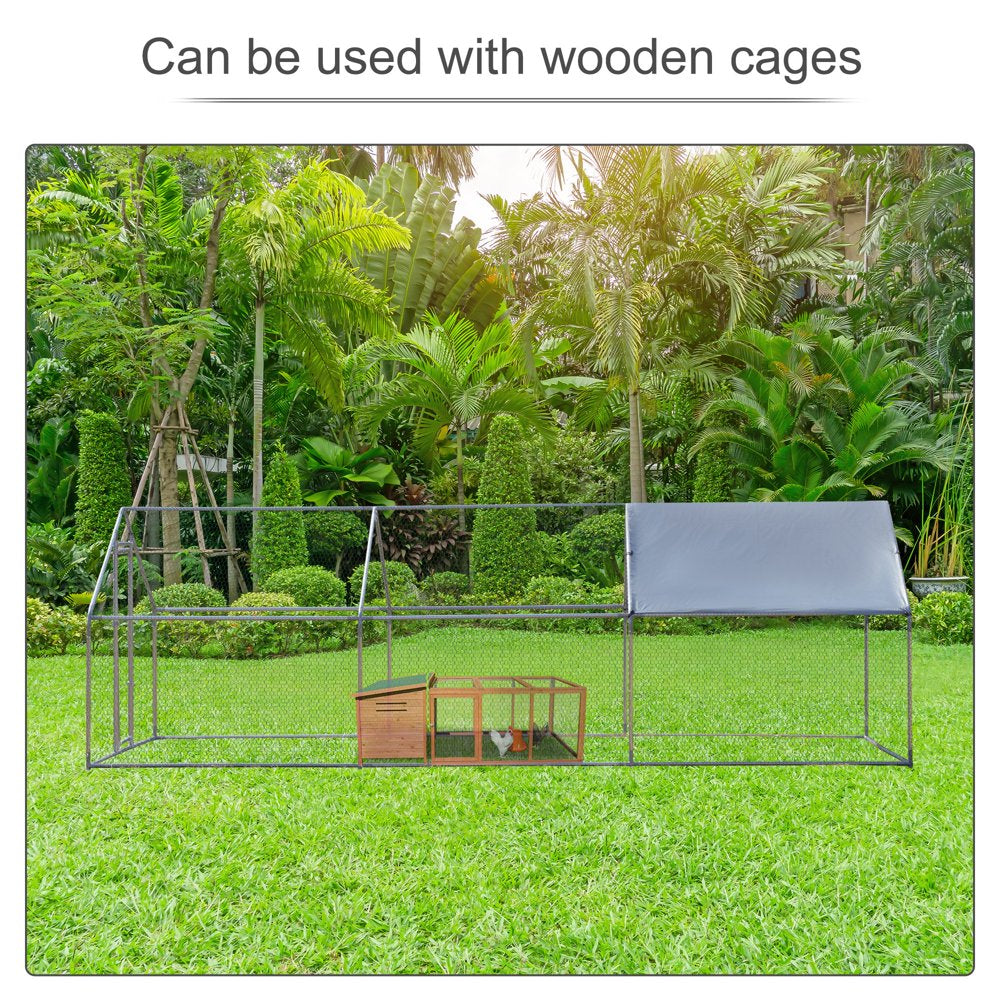 Ikayaa Galvanized Large Metal Chicken Coop Cage 3 Rooms Walk-In Enclosure Poultry Hen Run House Playpen Hutch & Water Resistant Cover for Outdoor Backyard 118"L X 236"W X 77"H Animals & Pet Supplies > Pet Supplies > Dog Supplies > Dog Kennels & Runs ikayaa   