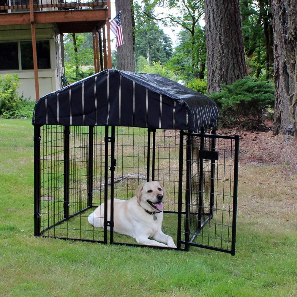 Lakeyen Pet Resort Kennel 48 X 48 X 52 in Outdoor Pet Pen W/ High Density Waterproof Polyester Roof Cover & Dual Access Door Gate, Gray Animals & Pet Supplies > Pet Supplies > Dog Supplies > Dog Kennels & Runs LAKeyen   