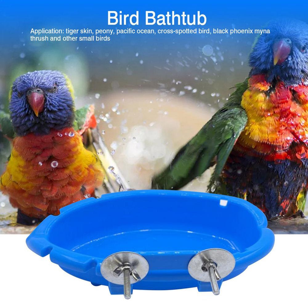 CABINHOME Bird Bath Basin with Mirror, Hanging Bird Bath Bath, Pets Small Birds Parrot Bird Cage Accessories, Parakeet Cockatiel Food Feeder Tray (Blue) Animals & Pet Supplies > Pet Supplies > Bird Supplies > Bird Cage Accessories CABINHOME   