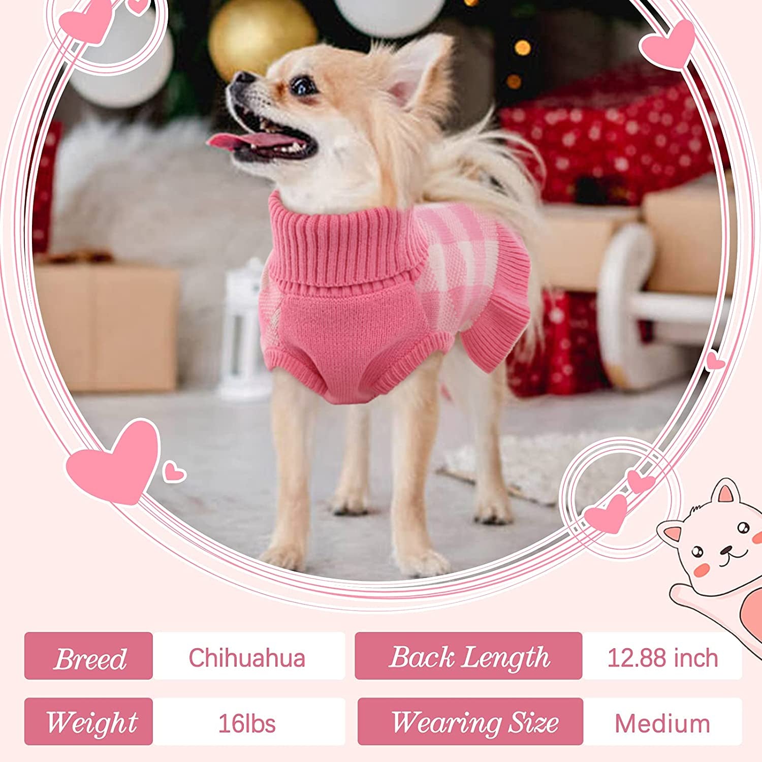 IDOMIK Dog Sweater Dress Turtleneck Doggie Plaid Sweaters, Pullover Knitted Warm Winter Dog Clothes with Leash Hole Fall Winter Warm Pet Knitwear Vest Xmas Coat for Small Medium Dogs Puppies Bulldog Animals & Pet Supplies > Pet Supplies > Dog Supplies > Dog Apparel IDOMIK   