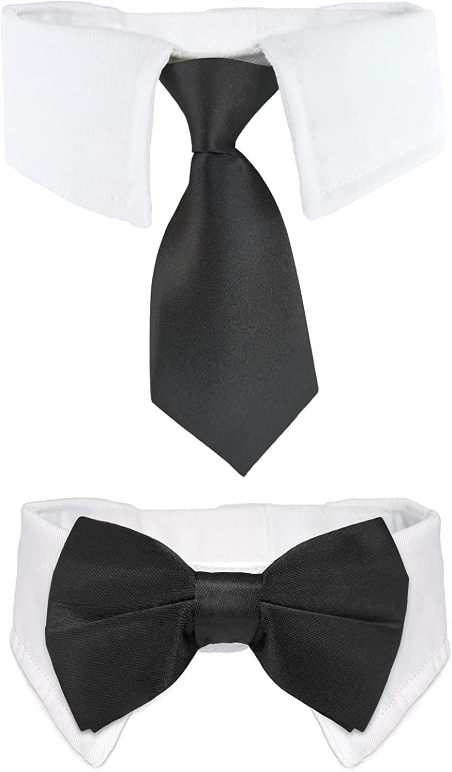 Dog Ties and Bows, KOOLMOX Black Dog Bow and Tie with Shirt White Collar for Medium Large Dogs Cats Tuxedo Tux Suits, Wedding Birthday Valentines Day Costumes, 2 Pack Black Animals & Pet Supplies > Pet Supplies > Dog Supplies > Dog Apparel Koolmox Black Fit Neck Girth: 9.2-11.8 Inch (Pack of 2) 