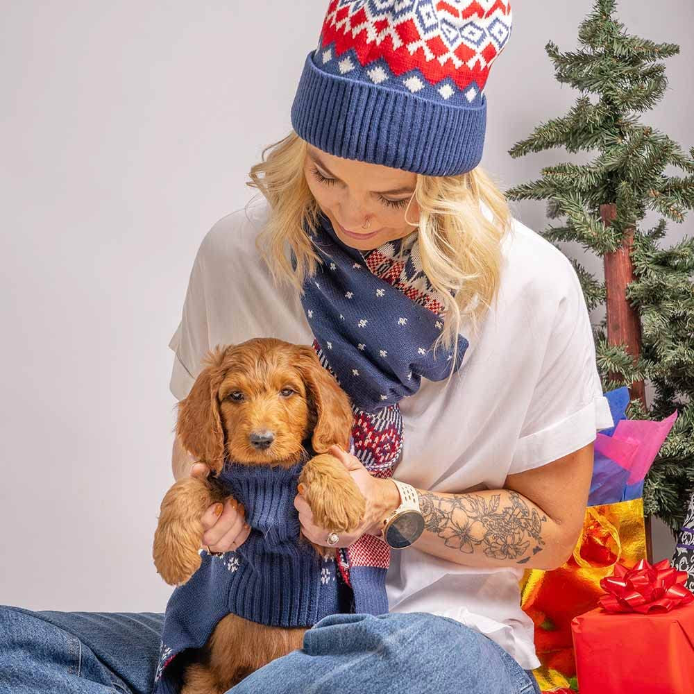 Blueberry Pet 2022/2023 New Christmas Family Scarf for Dog, Holiday Festive Fair Isle Dog Scarf in Navy Blue, Small/Medium Animals & Pet Supplies > Pet Supplies > Dog Supplies > Dog Apparel Blueberry Pet   