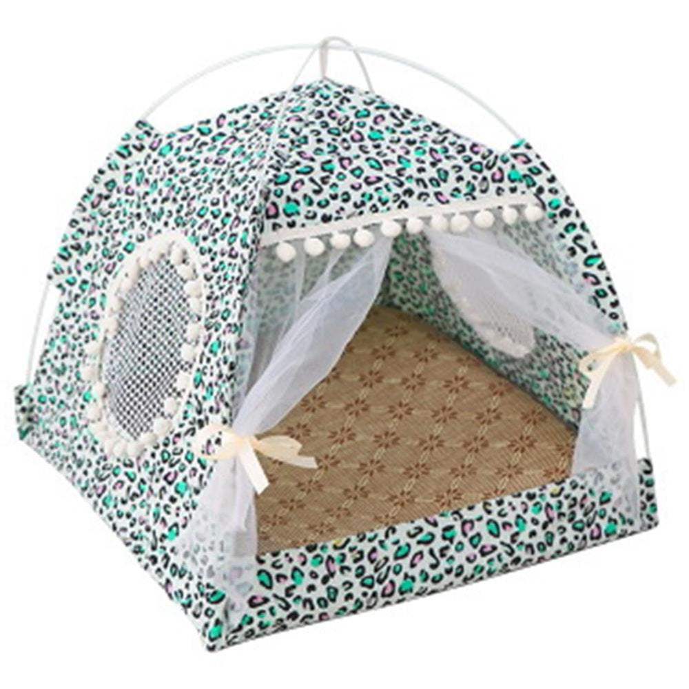 Ecosprial Pet Tent Cat Bed Cat House Bed Cat Igloo 2-In-1 Self-Warming Comfortable Triangle Cat Tent House Foldable Puppy Cat House Animals & Pet Supplies > Pet Supplies > Dog Supplies > Dog Houses ECOSPRIAL L: 18.8*18.8*19.3(in) Leopard Green 