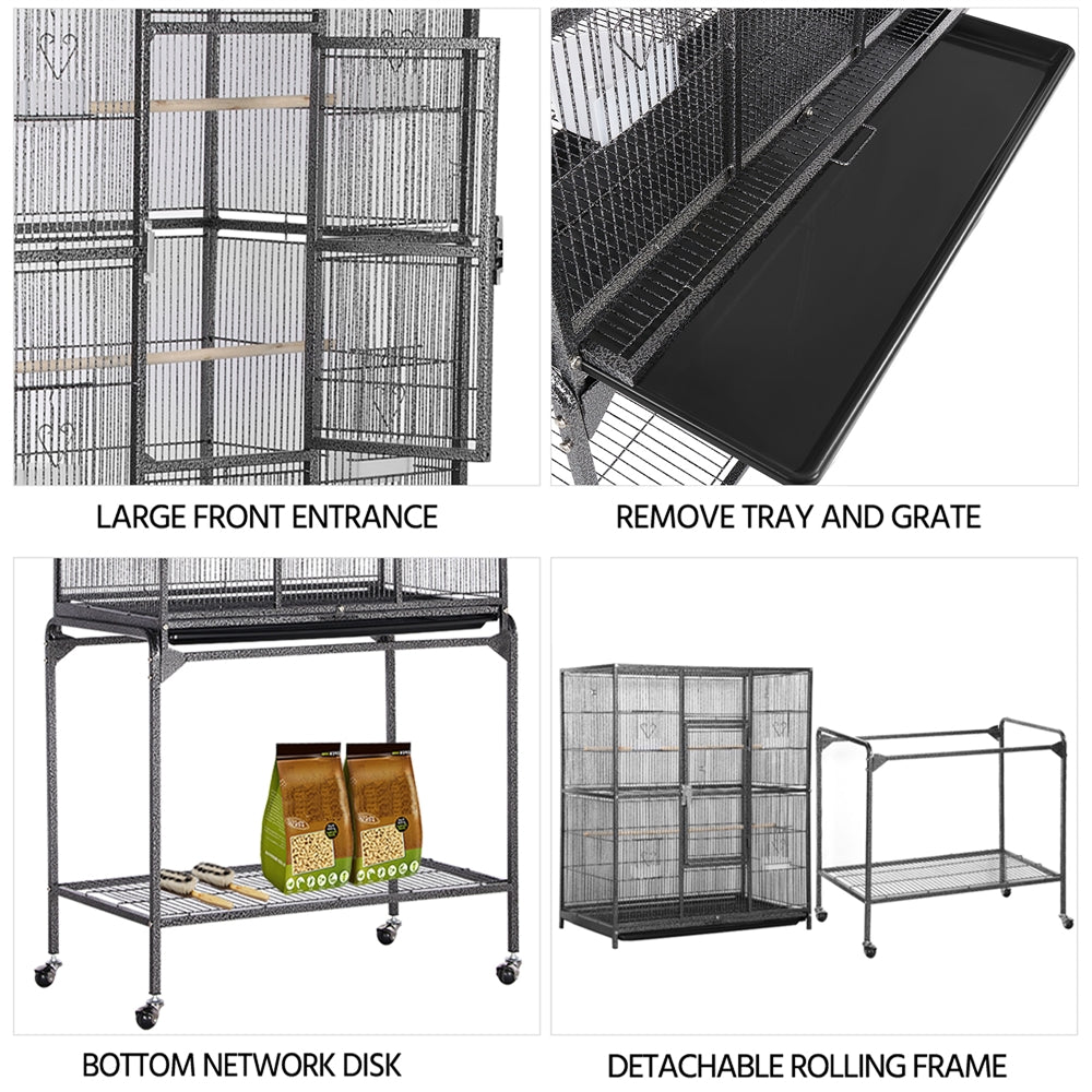 Topeakmart 63''H Large Rolling Metal Parrot Cage with Detachable Stand Bird Cage for Conures Parakeets Cockatiels, Black Animals & Pet Supplies > Pet Supplies > Bird Supplies > Bird Cages & Stands Topeakmart   