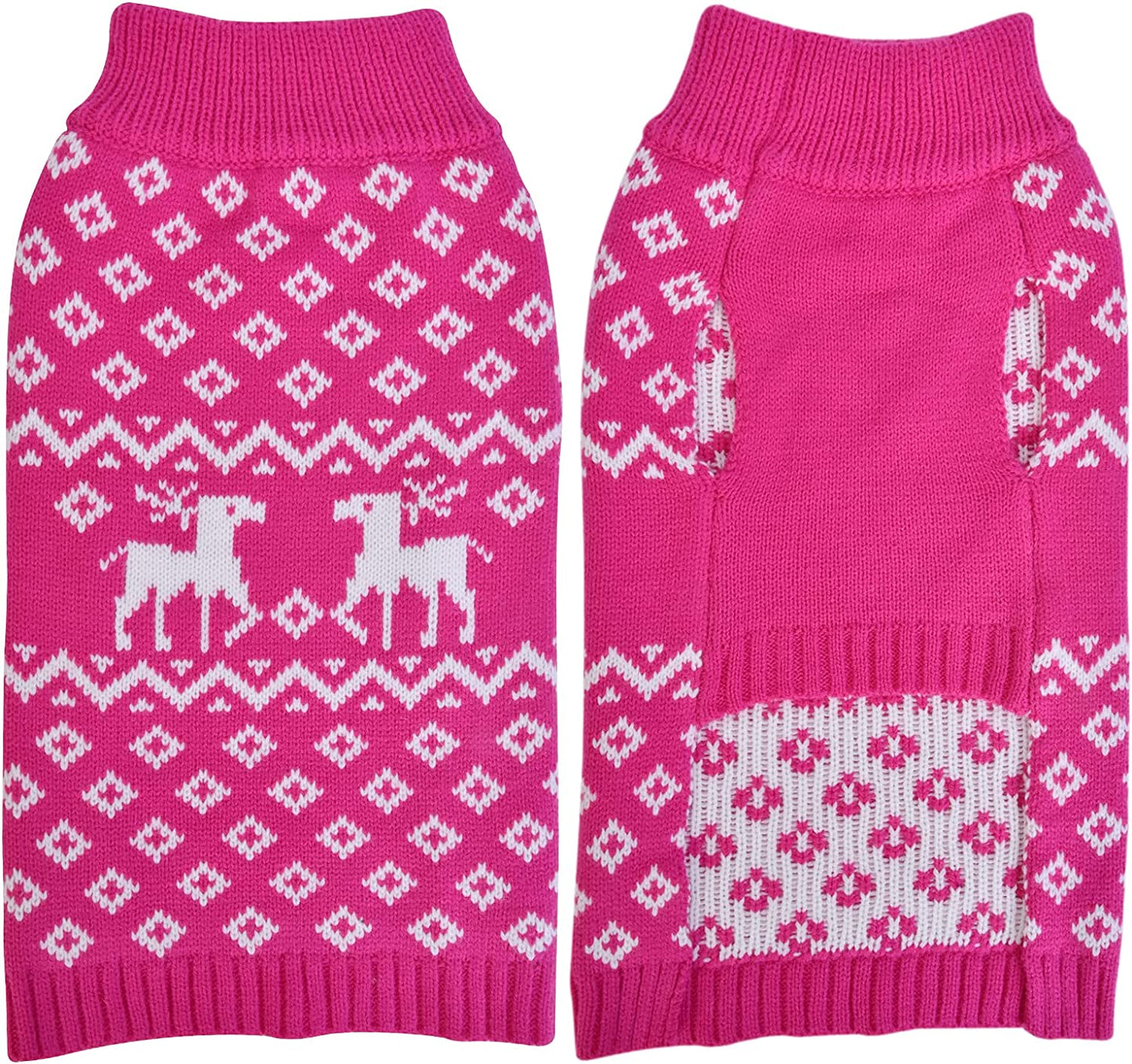 Luzpet New Year Christmas Dog Sweater with Cute Funny Reindeer Kintwear Chilly Ugly Thick Xmas Dog Sweater Matching Dog Costume Pullover for Extra Large Dogs (XXL, Red) Animals & Pet Supplies > Pet Supplies > Dog Supplies > Dog Apparel LuzPet Pink Small 