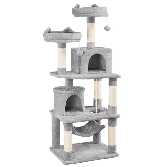 Smilemart 62.2" Double Condo Cat Tree and Scratching Post Tower, Light Gray Animals & Pet Supplies > Pet Supplies > Cat Supplies > Cat Furniture SmileMart Light Gray  