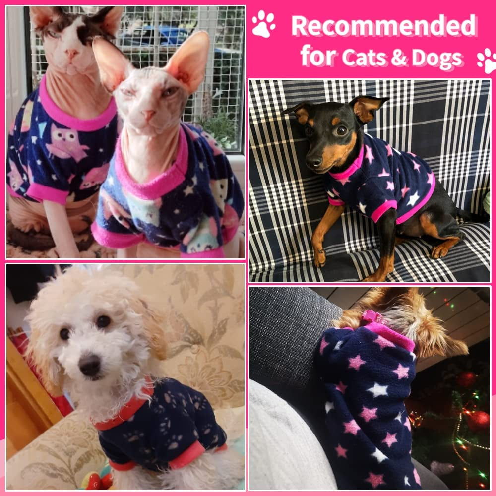 Yikeyo Puppy Clothes for Small Dogs Girl Set of 3 Kitten Clothes - Toy Yorkie Puppy Chihuahua Clothes - Ropa Para Perros - Female Dog Clothes - Fleece Dog Pajamas (Owl + Paw Print + Star, Large) Animals & Pet Supplies > Pet Supplies > Dog Supplies > Dog Apparel Yikeyo   