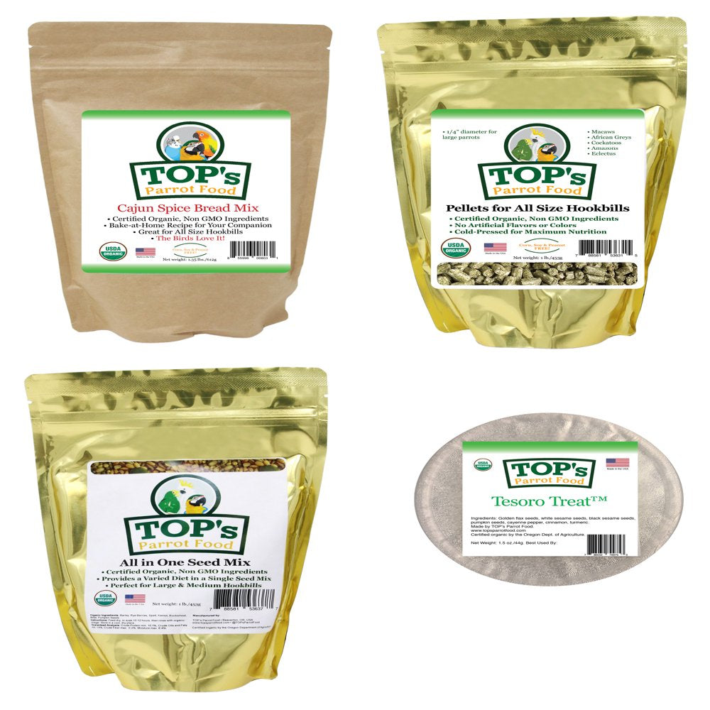 Top'S Parrot Food Large Bird Organic Everything Bundle Box of Pellets, Seeds and Treats Animals & Pet Supplies > Pet Supplies > Bird Supplies > Bird Food TOP's Parrot Food   