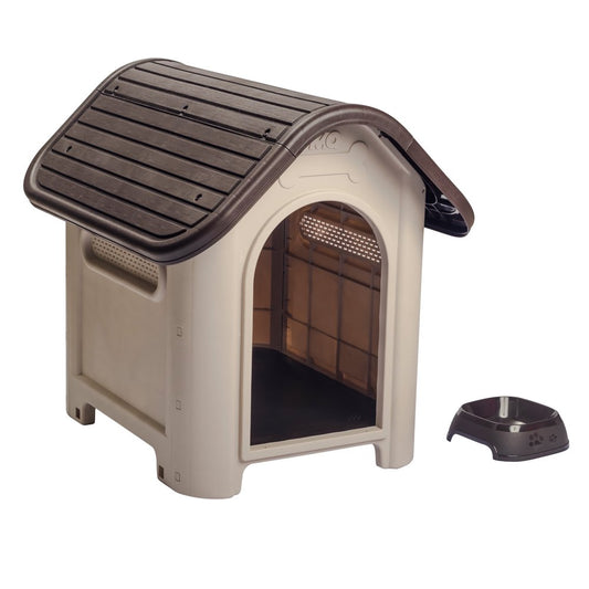 MQ Dog House with Bowl for Small Medium and Breeds, Espresso, Beige Animals & Pet Supplies > Pet Supplies > Dog Supplies > Dog Houses Inval Espresso/Beige  
