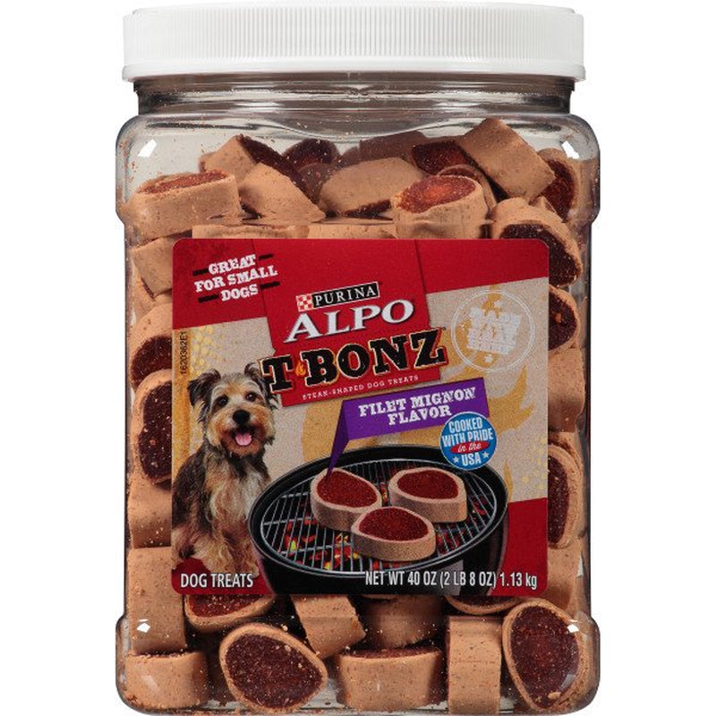 ALPO T-Bonz Filet Mignon Flavor Steak-Shaped Dog Treats 40 Oz. Canister Animals & Pet Supplies > Pet Supplies > Dog Supplies > Dog Treats Nestlé Purina PetCare Company   