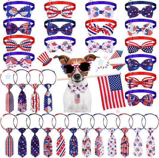 32 Pcs Independence Day Dog Bow Set Includes 16 Pieces 4Th of July Dog Bow Ties and 16 Pieces Dog Neckties with Adjustable Collar Pet Grooming Accessories for Patriotic Dogs Cats (Star Style) Animals & Pet Supplies > Pet Supplies > Dog Supplies > Dog Apparel Saintrygo   