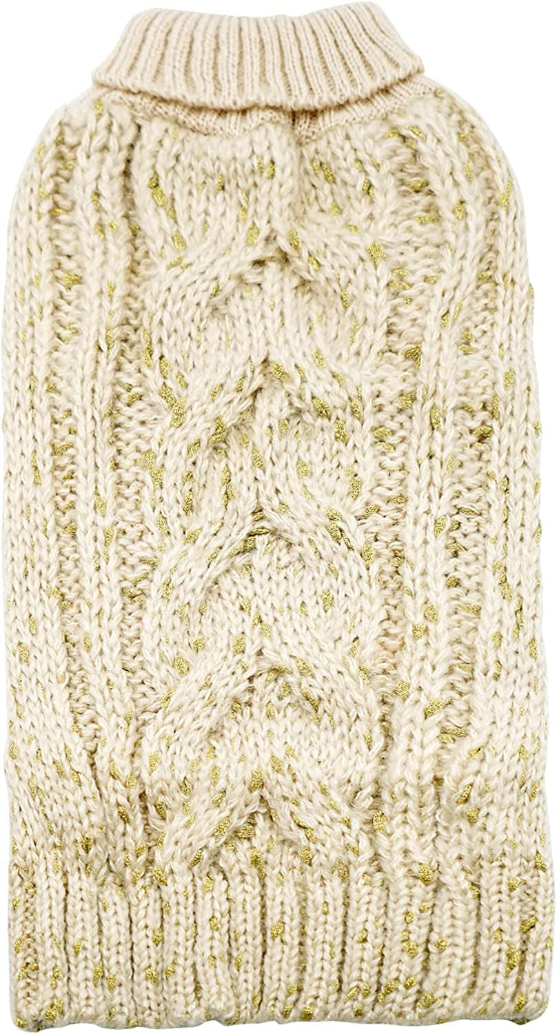 KYEESE Dog Sweaters Turtleneck Beige Small Dog Sweater Knitwear Pullover Warm Pet Sweater with Golden Yarn Decors Animals & Pet Supplies > Pet Supplies > Dog Supplies > Dog Apparel kyeese Beige Medium 