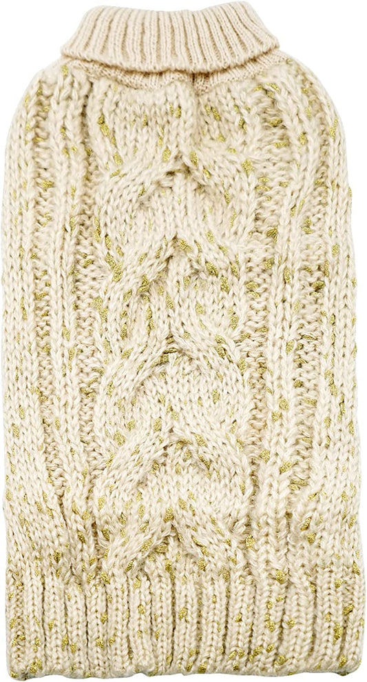 KYEESE Dog Sweaters Turtleneck Beige Small Dog Sweater Knitwear Pullover Warm Pet Sweater with Golden Yarn Decors Animals & Pet Supplies > Pet Supplies > Dog Supplies > Dog Apparel kyeese Beige Medium 