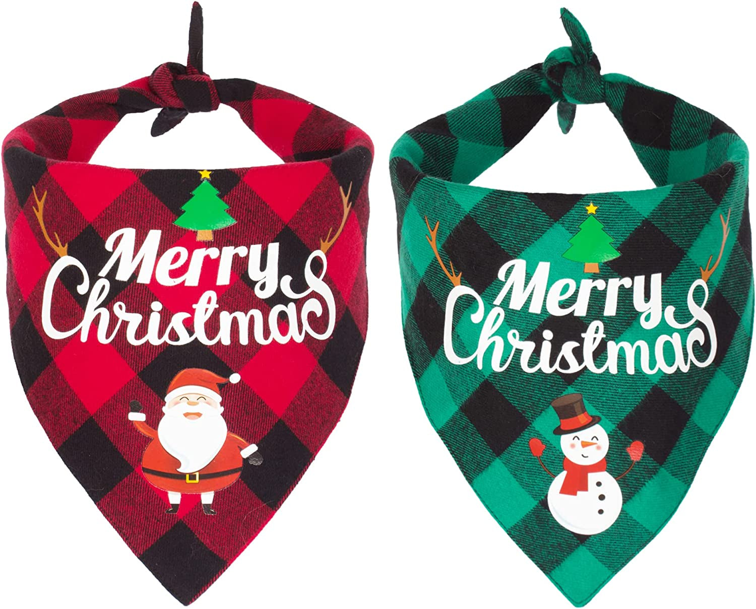 ADOGGYGO 2 Pack Dog Bandana Christmas Classic Plaid Pet Scarf Triangle Bibs Kerchief Merry Christmas Santa Snowman Print Pet Bandana for Medium Large Dogs Pets (Large, Red&Green) Animals & Pet Supplies > Pet Supplies > Dog Supplies > Dog Apparel ADOGGYGO Red&Green Small 