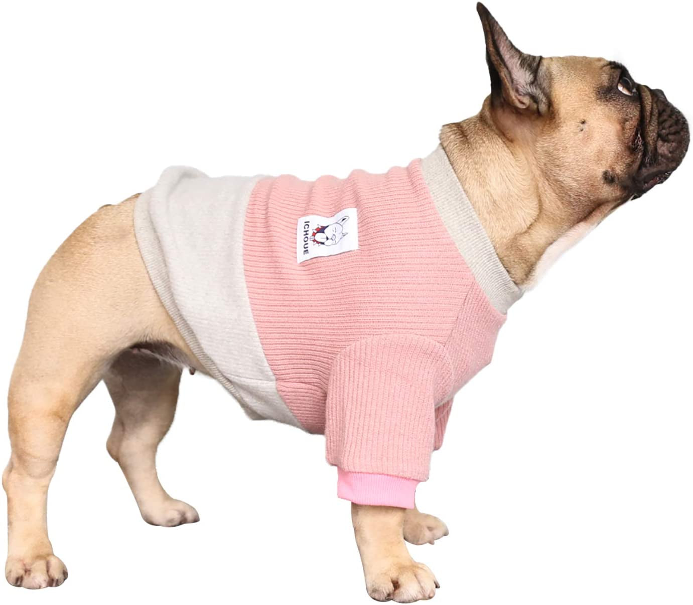 Ichoue Pet Dog Crewneck Sweater Color Block Pullover Winter Warm Clothes for French Bulldog Frenchie Shiba Inu - Pink and Grey/Medium Animals & Pet Supplies > Pet Supplies > Dog Supplies > Dog Apparel iChoue Pink and Grey Medium (Pack of 1) 