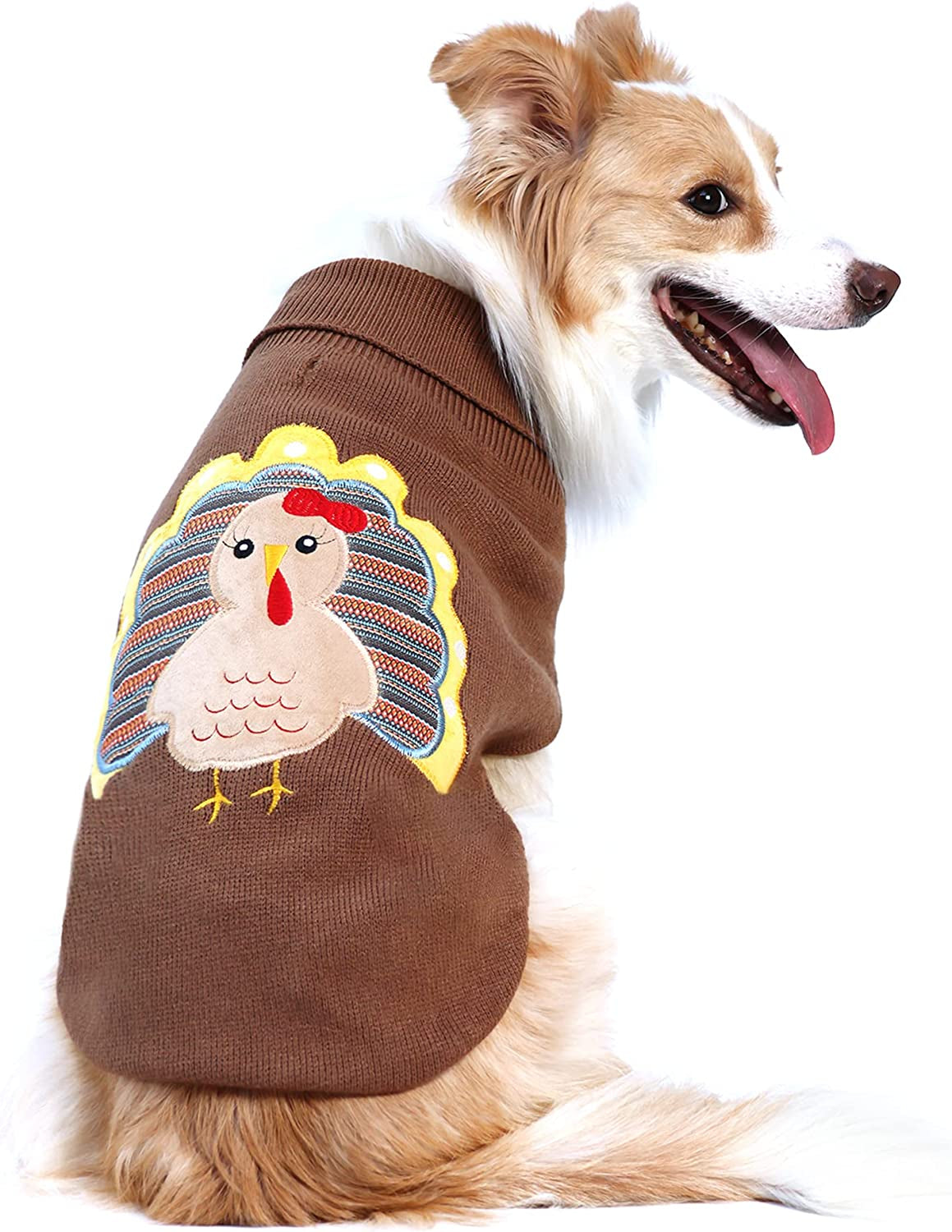 DELIFUR Thanksgiving Dog Sweater Turkey Dog Sweater Warm Knitted Winter Clothes for Pets Dogs Brown (Medium) Animals & Pet Supplies > Pet Supplies > Dog Supplies > Dog Apparel DELIFUR Large  