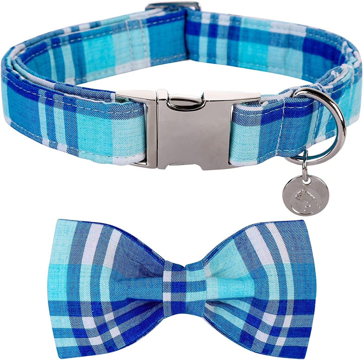 DOGWONG Easter Dog Collar with Bowtie, Easter Egg Holiday Dog Collar Comfortable Durable Dog Collar for Small Medium Large Dog Animals & Pet Supplies > Pet Supplies > Dog Supplies > Dog Apparel DOGWONG blue plaid M（Pack of 1） 