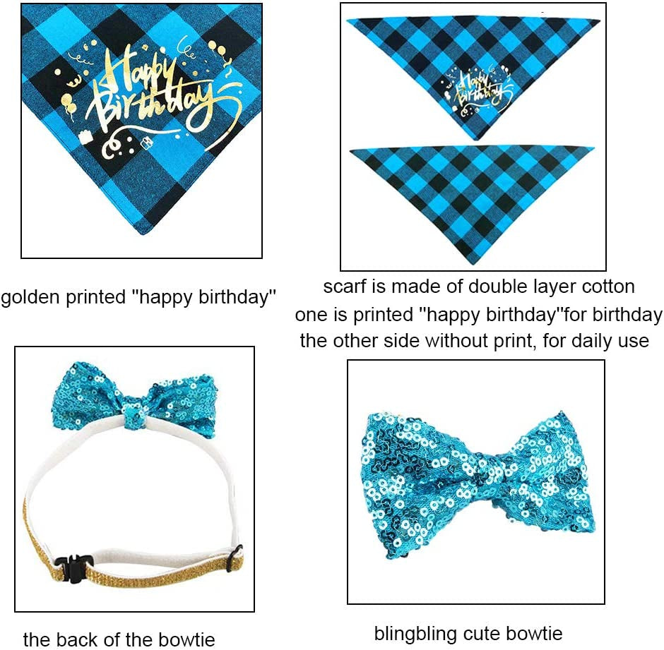 ADOGGYGO Dog Birthday Boy Bandana - Dog 1St Birthday Party Supplies - Dog 1St Birthday Hat Scarf Happy Birthday Banner Dog Boy First Birthday Outfit for Dogs Pets (Blue Hat&Scarf&Collar&Banner) Animals & Pet Supplies > Pet Supplies > Dog Supplies > Dog Apparel ADOGGYGO   