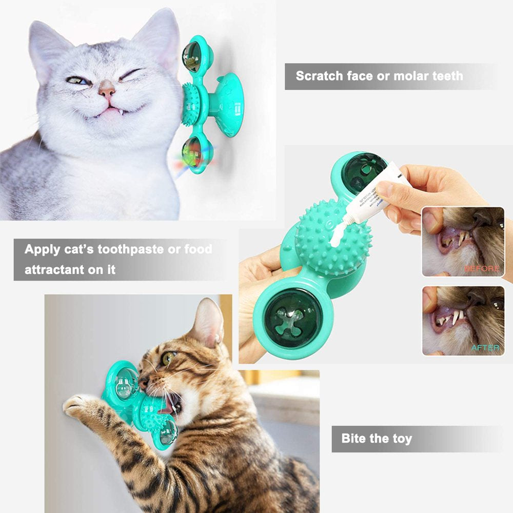 Catnip Toys Windmill Cat Toy, Cat Turntable Teasing Interactive Toy with Suction Cup and LED Ball, Portable Windmill Scratch Hair Brush Cat Toothbrush Oral Care Toy Animals & Pet Supplies > Pet Supplies > Cat Supplies > Cat Toys HUA TRADE   