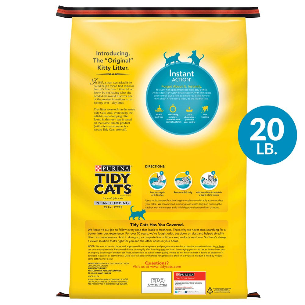 Purina Tidy Cats Non Clumping Cat Litter, Instant Action Low Tracking Cat Litter, 20 Lb. Bag Animals & Pet Supplies > Pet Supplies > Cat Supplies > Cat Litter Nestlé Purina PetCare Company   