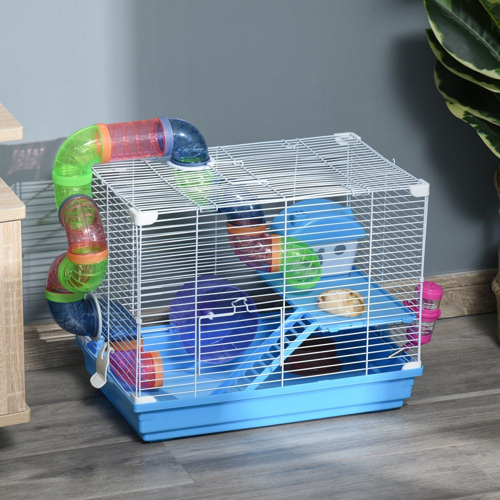 Pawhut 2-Level Hamster Cage Gerbil House Habitat Kit Small Animal Travel Carrier with Exercise Wheel, Play Tubes, Water Bottle, Food Dishes, & Interior Ladder Animals & Pet Supplies > Pet Supplies > Small Animal Supplies > Small Animal Habitats & Cages Aosom LLC   