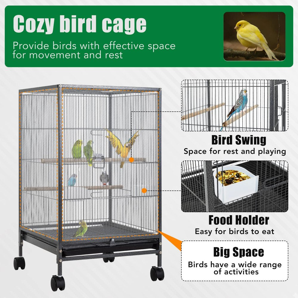 Bestpet 35-Inch Wrought Iron Bird Cage with Play Open Top and Rolling Stand,Black Animals & Pet Supplies > Pet Supplies > Bird Supplies > Bird Cages & Stands BestPet   