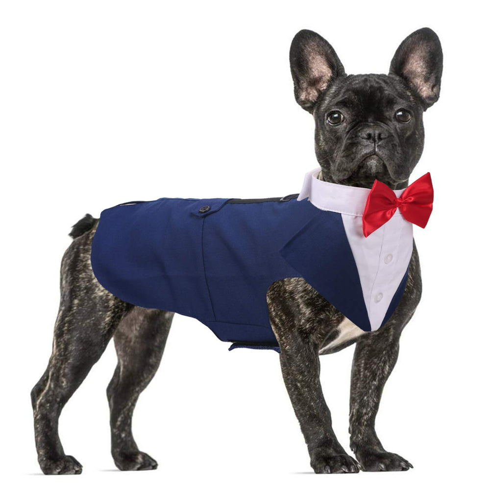 QBLEEV Dog Formal Tuxedo Suit for Medium Large Dogs，For Costume Wedding Party Outfit with Detachable Collar，Elegant Dog Apparel Bowtie Shirt and Bandana Set for Dress-Up Cosplay Holiday Wear Animals & Pet Supplies > Pet Supplies > Dog Supplies > Dog Apparel QBLEEV L Blue 