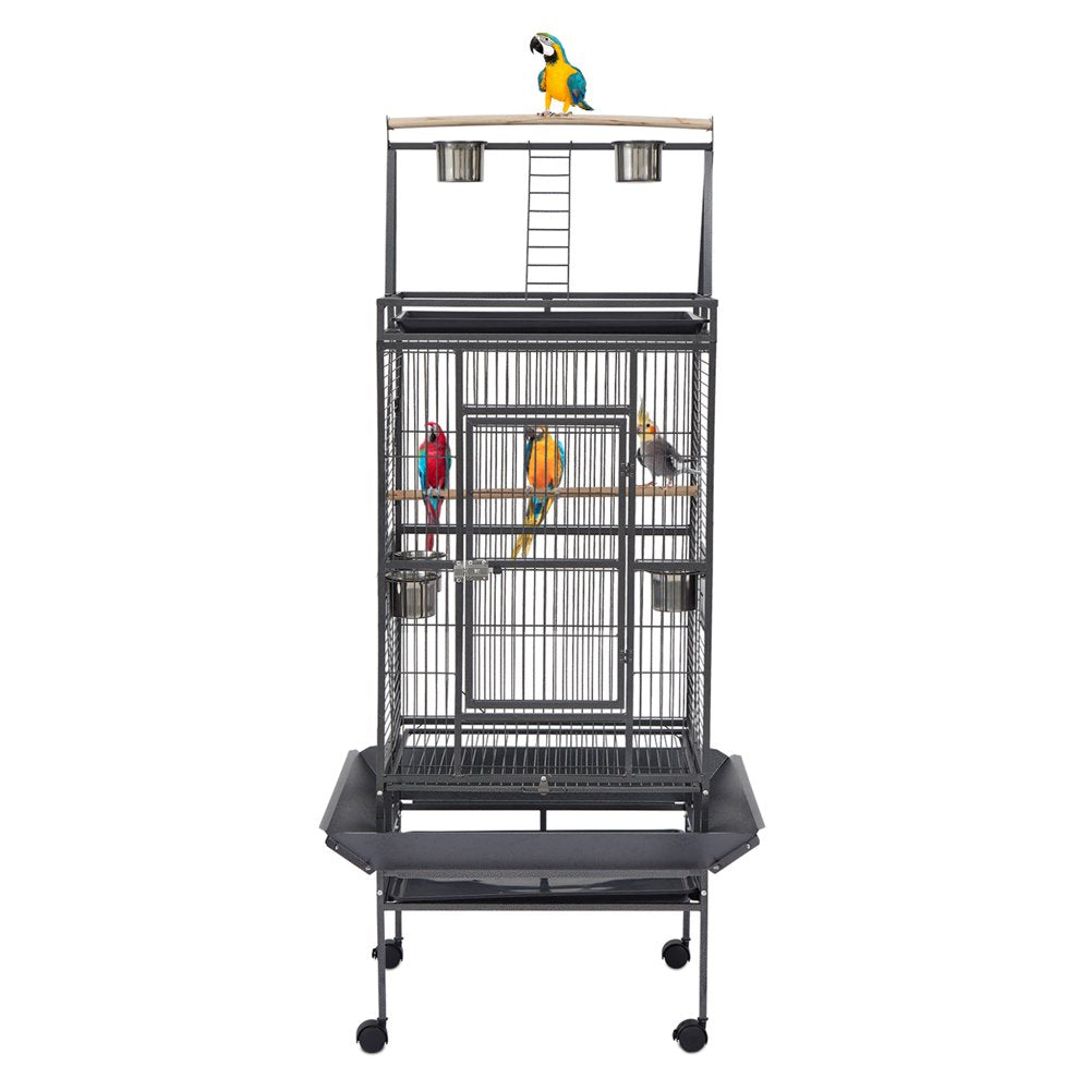 Kinbor 68" Bird Cage Opening Play Top Perch with Rolling Stand Castor Wheels Feeding Bowl for Parrot Cockatiel Finch Pet House Black Animals & Pet Supplies > Pet Supplies > Bird Supplies > Bird Cages & Stands Kinbor   