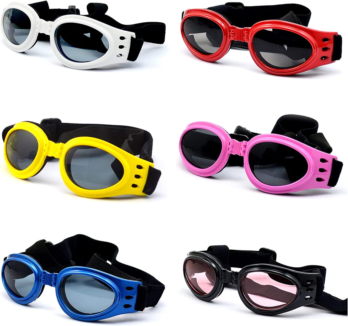 Putybudy Foldable Dog Goggles Eye Wear Protection Waterproof Pet Sunglasses Eyewear Protection Lenses Goggles for Dogs Suitable for Medium-Sized Dogs-Black/Red/White/Pink/Blue/Yellow Animals & Pet Supplies > Pet Supplies > Dog Supplies > Dog Apparel Putybudy   